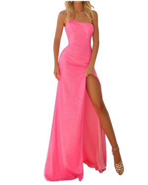 Clarisse Asymmetric High Slit Long Dress - Pink