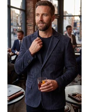 Infinity Leather Italian Suede Leather Blazer Jacket - Blue