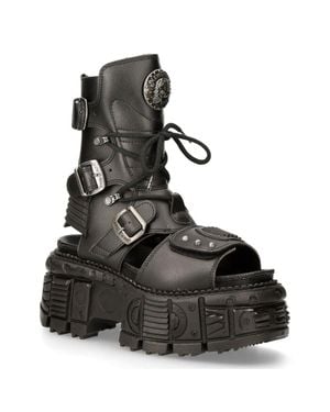 New Rock Vegan Leather Sandal Boots- Bios107-V1 - Black