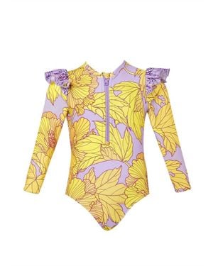 Lia Sahara Girl's Zipper Long Sleeve One Piece - Yellow