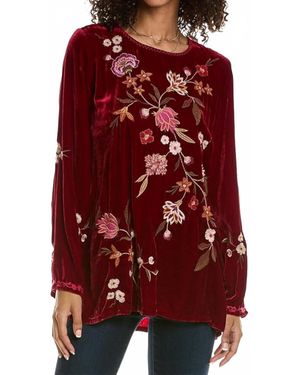 Johnny Was Quinn Velvet Kimono Sleeve Tunic - Red