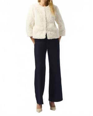 Joseph Ribkoff Floral Rosette Faux Fur Jacket - White