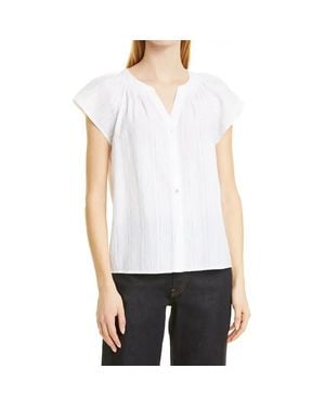 Rails Striped Smocked Button-Down Top - White