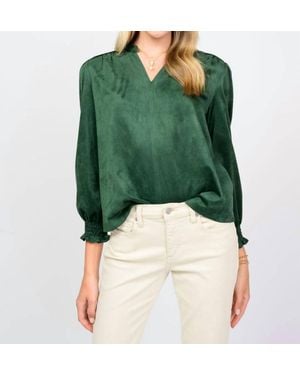 Ivy Jane Long Sleeve Suede Top - Green