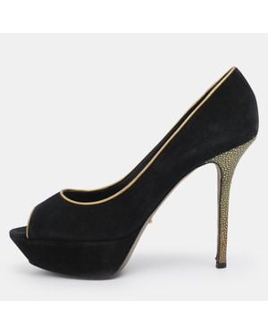 Sergio Rossi Suede Peep Toe Platform Pumps - Black