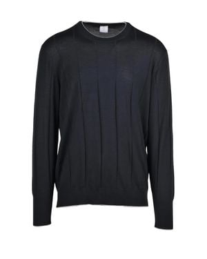 Eleventy Classic Fit Crew Neck Sweater With Subtle Rib Detailing - Blue