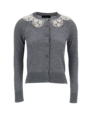 Simone Rocha Merino Silk Turbo Crystal Cardigan - Gray