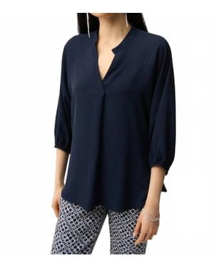 Joseph Ribkoff V-Neck Puff Sleeve Ruched Back Boxy Top - Blue