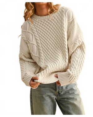Miou Muse Round Neck Cable Knitted Sweater - Gray