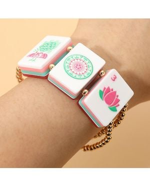 Fashnzfab Mahjong Tile Beaded Stretch Bracelet - Blue