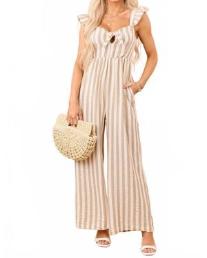 Doe And Rae Berkley Striped Wide Leg Jumpsuit - Natural