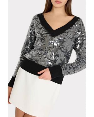 MILLY Ilaria Sequin V-Neck Sweater - Black