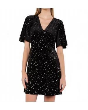 Apricot Button Thru Star Velvet Dress - Black