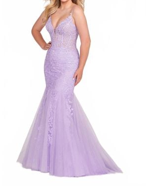 Ellie Wilde V-Neck Trumpet Prom Dress - Purple