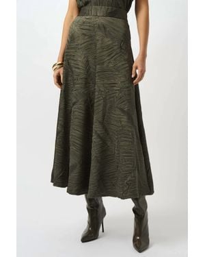 Joseph Ribkoff Geometric Print Pleated Long Flared Skirt - Green