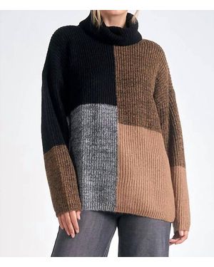 Elan Color Block Mock Neck Sweater - Black