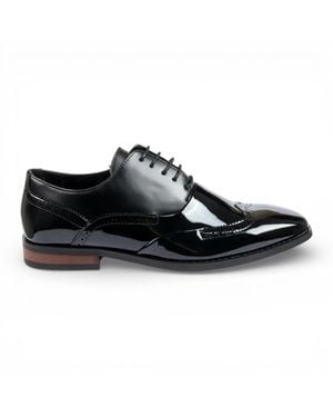 Infinity Leather Patent Pu Leather Wingtip Brogue Oxford Shoes - Black