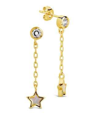 Sterling Forever Deja Cz & Moonstone Star Drop Stud Earrings - Metallic