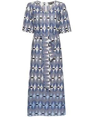 Lorena Antoniazzi Geometric Pattern Midi Dress With Ruffled Belt Detail - Blue