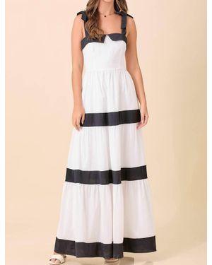 Main Strip Summer Maxi Shoulder Strap Color Block Dress - Natural