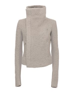 Rick Owens High Neck Jacket With Textured Fabric And Cropped Fit - White