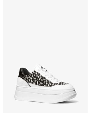 Michael Kors Hayes Leopard Print Calf Hair Platform Sneaker - White