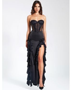 Miss Circle Talia Satin Lace Corset Maxi Dress - Black