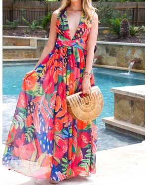 Luxxel Under The Solstice Sun Tropical Cutout Open Back Maxi Dress - Multicolor