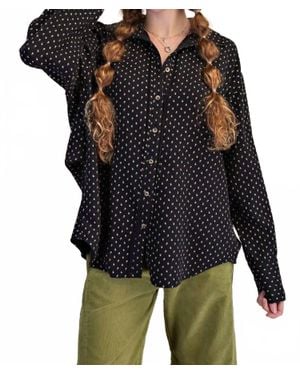 Easel Floral Printed Washed Gauze Shirt - Black