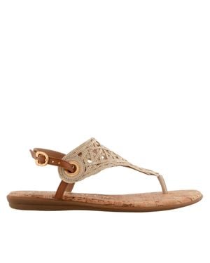 Aerosoles Conclusion Flat Sandal Natural Crochet Raffia Fabric Tan Faux Leather Conclusion - Brown