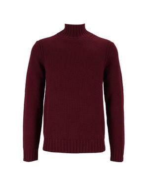 Ballantyne Burgundy Ribbed Wool Turtleneck Sweater - Red