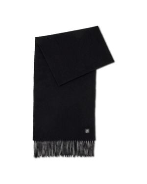 HUGO Fringed Wool-Blend Scarf With Stacked Logo - Black