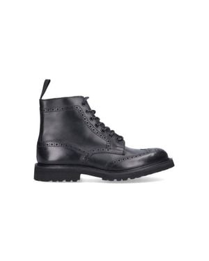 Tricker's Round Toe Brogue Leather Boots - Blue