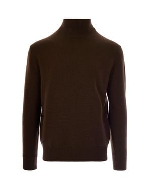 Paolo Pecora High Neck Virgin Wool Knit Sweater - Brown