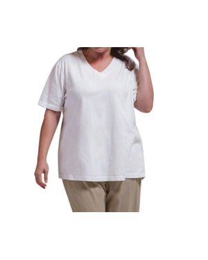 On The Plus Side V-Neck Short Sleeve Tee - White