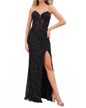 Primavera Strapless Beaded Sequin Prom Dress - Black