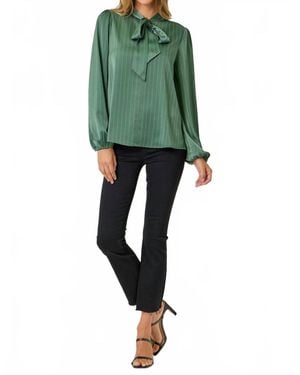 Mystree Ribbon Tie Stripe Shirt - Green