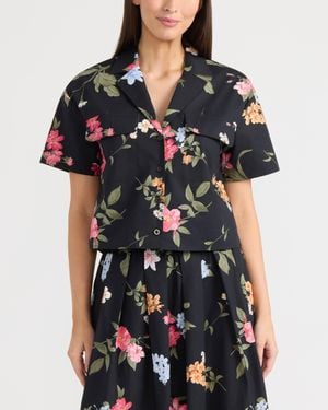 Ellen Tracy Short Sleeve Camp Shirt - Black