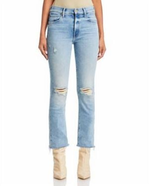 Mother The Insider Flood Fray Distressed Jeans - Blue
