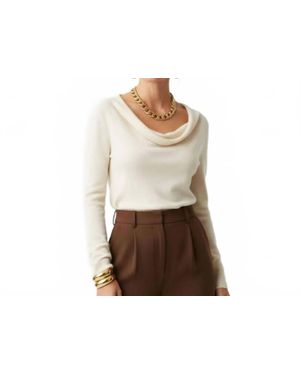Halston Long Sleeve Drape Neck Cashmere Sweater - Brown