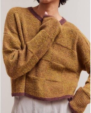 GRADE & GATHER Plaid Knit Sweater - Brown