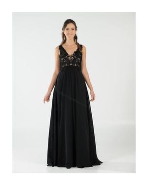 TRUEDAMES Sleeveless Lace & Chiffon Long Evening Dress - White