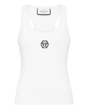 Philipp Plein Ribbed Tank Top Hexagon - White