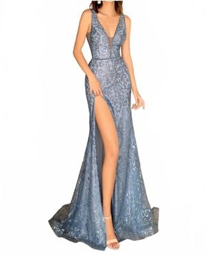 Clarisse Long Sparkling Fitted Dress - Blue