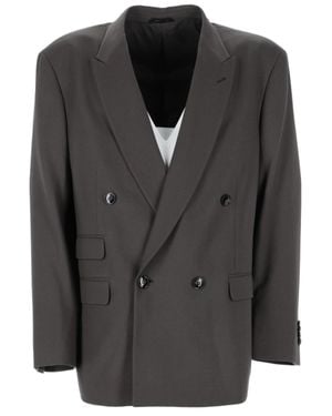 Giorgio Armani Double-Breasted Oversized Virgin Wool Blazer - Black