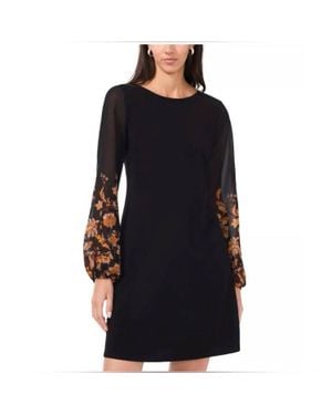 Msk Round-Neck Contrast Long Sleeve Shift Mini Dress - Black