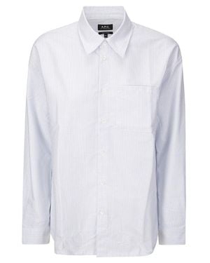 A.P.C. Striped Shirt With Buttons And Front Pocket - White