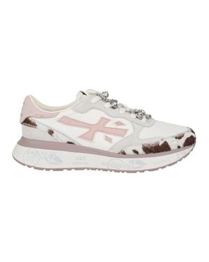 Premiata Lauryn Animal Print Calf Leather Sneakers - White