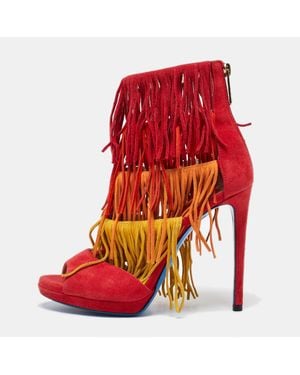 Loriblu Suede Cut Out Fringe Platform Sandals - Red