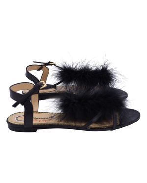 Charlotte Olympia Feather-Trimmed Leather Ankle-Strap Sandals - Black